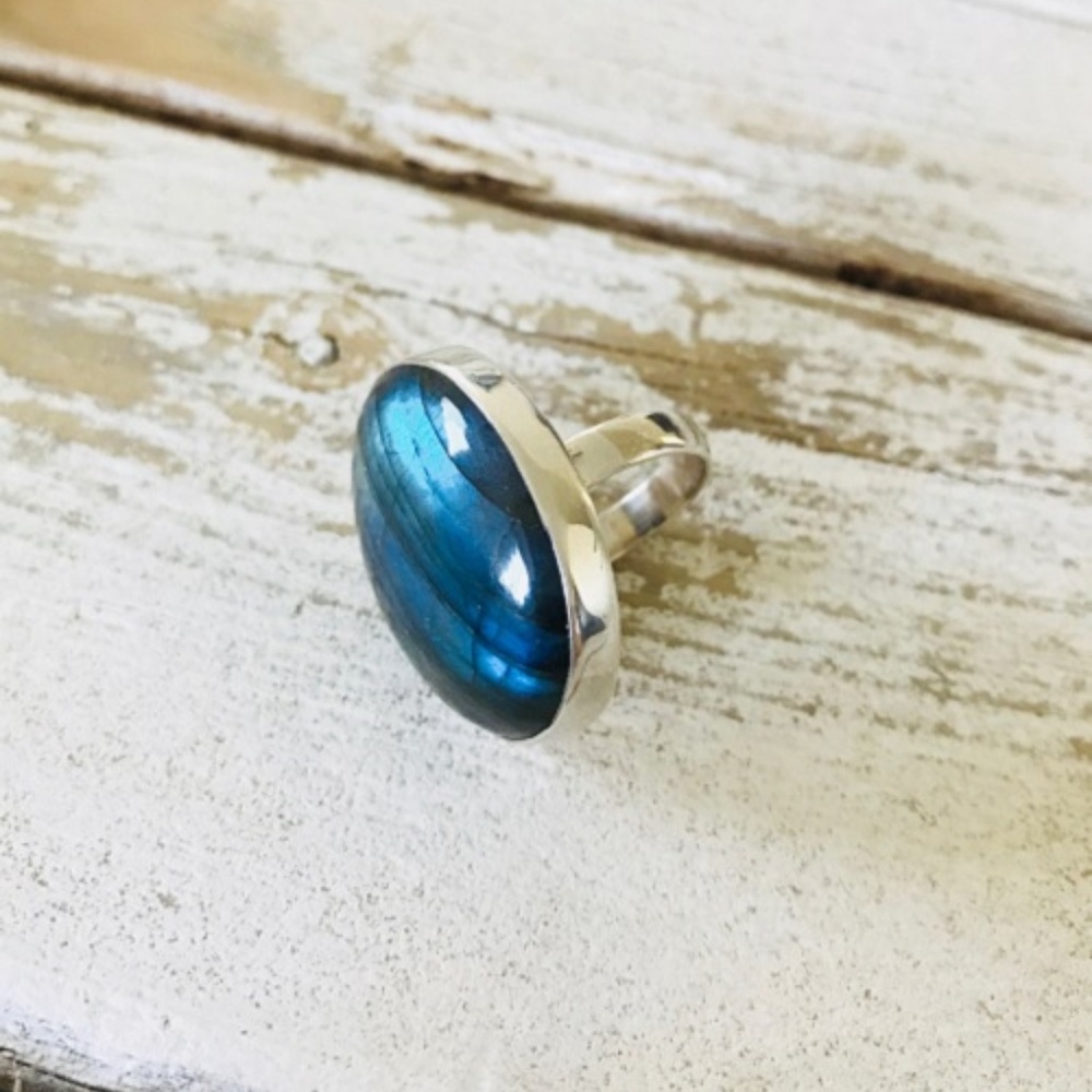 Boho Large Oval Labradorite Ring - image 2